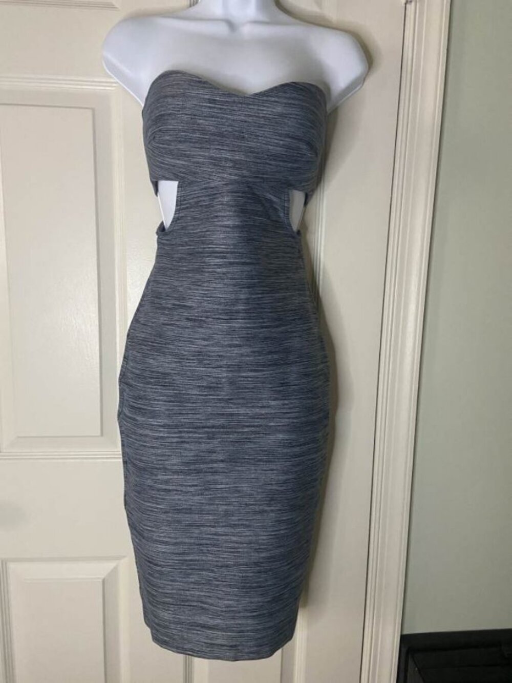 bebe Gray Space Dye Strapless Cutout Bodycon Dress NWT